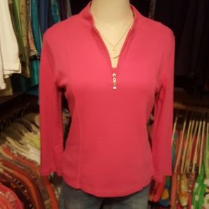 RAFAELLA ♡ NWOT Bright Pink 3/4 Length Front Zip Long Sleeve Athletic Top M